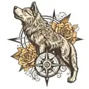 wolf and compass rose tattoo design idea