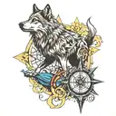 wolf and compass rose tattoo design idea