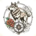 wolf and compass rose tattoo design idea