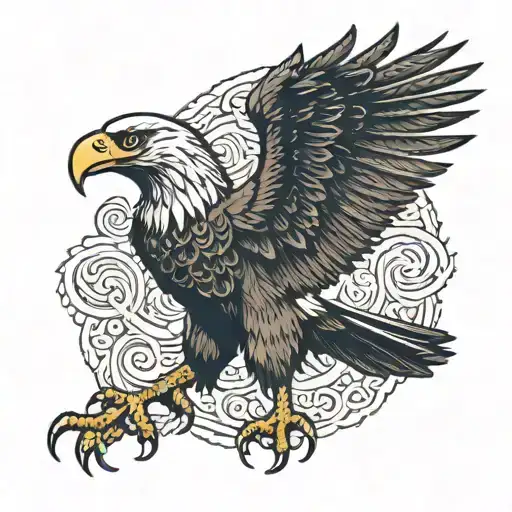 A majestic eagle carrying the Mexican flag in its talons, in a blackwork style tattoo design idea