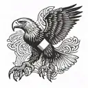 A majestic eagle carrying the Mexican flag in its talons, in a blackwork style tattoo design idea