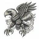 A majestic eagle carrying the Mexican flag in its talons, in a blackwork style tattoo design idea