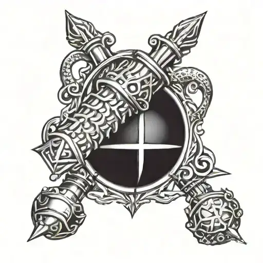 gauntlet holding flail spiked ball tattoo design idea