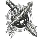 gauntlet holding flail spiked ball tattoo design idea