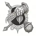 gauntlet holding flail spiked ball tattoo design idea