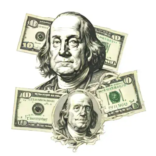 A tattoo of Benjamin Franklin's face merged with a hundred dollar bill tattoo design idea