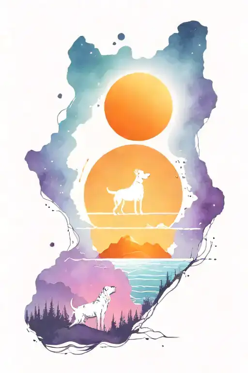 mountains, beach, sunset, sky filled with stars, dog, hunt, ham radio, wine tattoo design idea