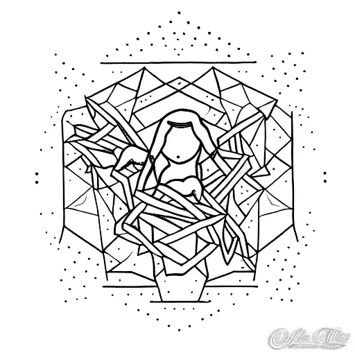 A dotwork tattoo inspired by Plato's Allegory of the Cave, depicting figures breaking free from their chains and embracing the light of knowledge tattoo design idea