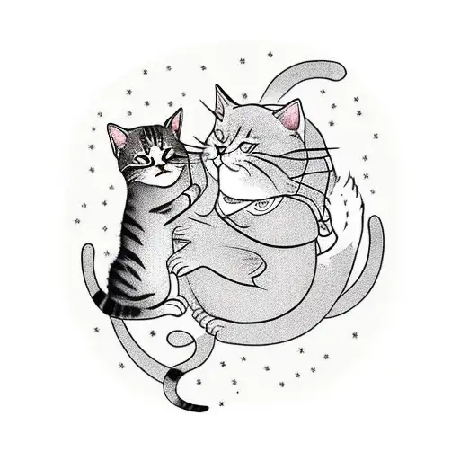 A dreamy scene of a cat and a baby girl sleeping peacefully together, capturing a moment of innocence and tranquility tattoo design idea