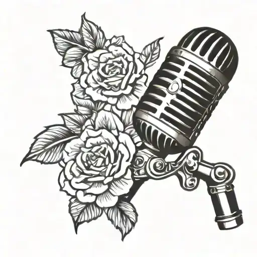 A tattoo of a vintage microphone with intricate floral patterns tattoo design idea