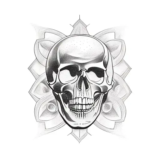 sketch of a tattoo on the entire forearm.  with an image of a realistic skull on top, under which there is a guillotine  tattoo design idea