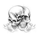 sketch of a tattoo on the entire forearm.  with an image of a realistic skull on top, under which there is a guillotine  tattoo design idea