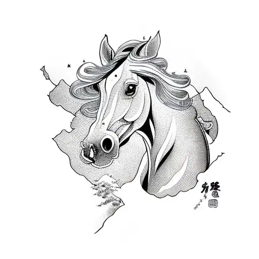 horse in mountain tattoo design idea