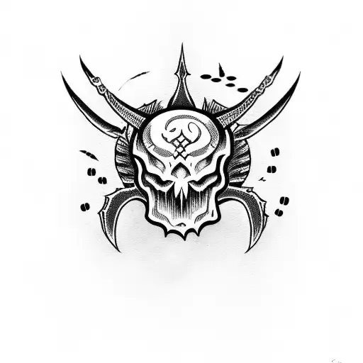 Cute little demon coming out off skull  tattoo design idea