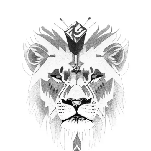 arm sleeve, at the top a hill in the distance with crosses on it then a adult black and white lion with blue eyes under  tattoo design idea