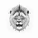 arm sleeve, at the top a hill in the distance with crosses on it then a adult black and white lion with blue eyes under  tattoo design idea