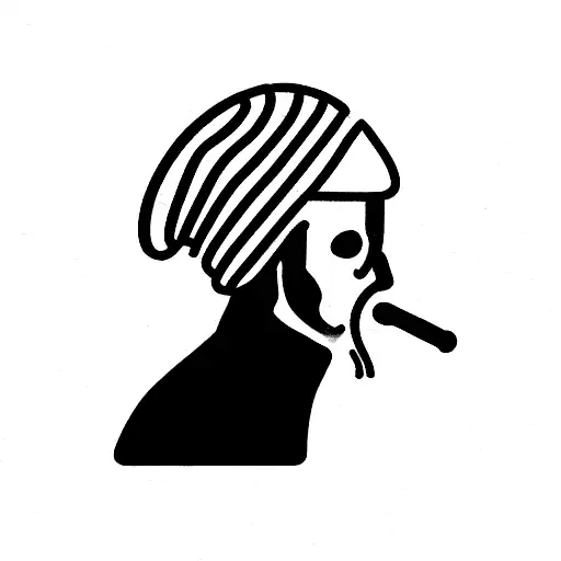 man with beanie smoking a pipe tattoo design idea