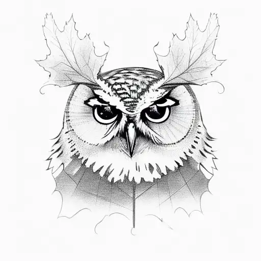 Owl with Maple leaf tattoo design idea