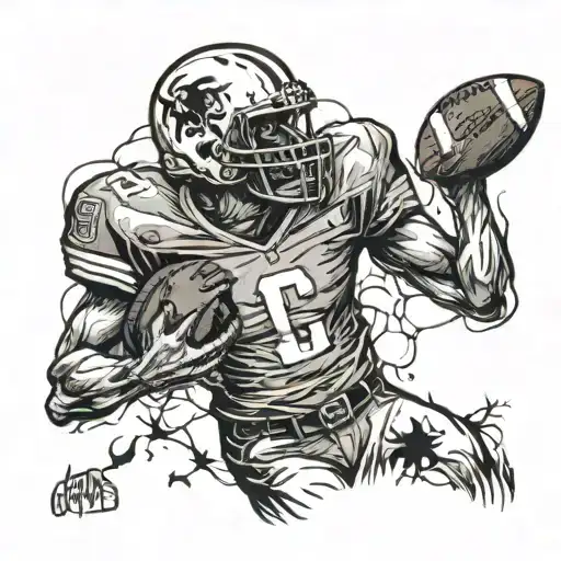 A terrifying zombie quarterback throwing a skull instead of a football tattoo design idea