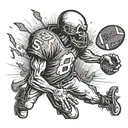 A terrifying zombie quarterback throwing a skull instead of a football tattoo design idea