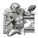 A terrifying zombie quarterback throwing a skull instead of a football tattoo design idea