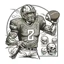 A terrifying zombie quarterback throwing a skull instead of a football tattoo design idea