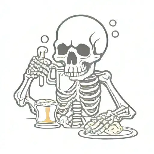 Skeleton drinking beer mug tattoo design idea