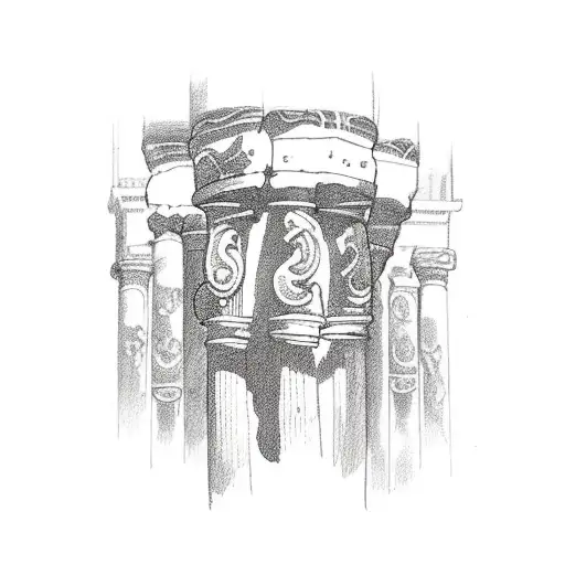Roman style column pillar with a lightning bolt from a cloud above it breaking the roman style column pillar into two  tattoo design idea