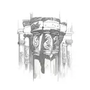 Roman style column pillar with a lightning bolt from a cloud above it breaking the roman style column pillar into two  tattoo design idea