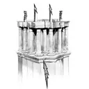 Roman style column pillar with a lightning bolt from a cloud above it breaking the roman style column pillar into two  tattoo design idea