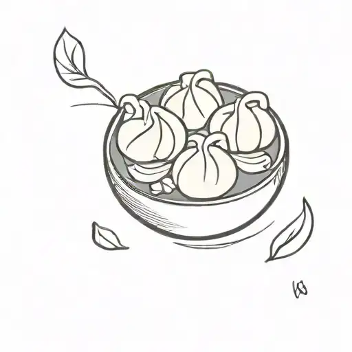 A minimalist tattoo design of a steaming bowl of dumplings, with each dumpling representing a family member, symbolizing the importance of family in your life. tattoo design idea