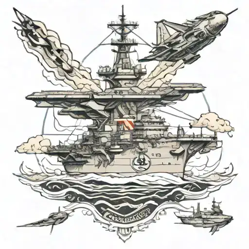 USS Carl Vinson aircraft carrier in battle tattoo design idea