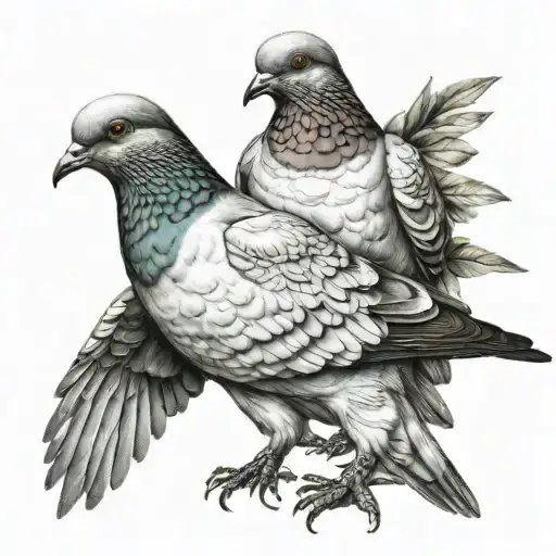 2 realistic pigeons tattoo design idea