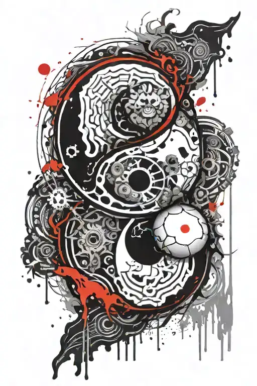 the heart is one half of yin-yang, and the brain is the other  tattoo design idea