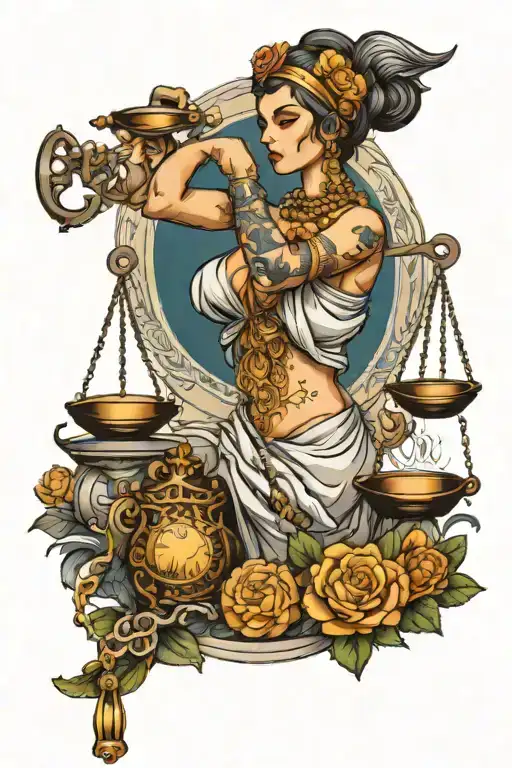 Themis with a mosque and scales tattoo design idea