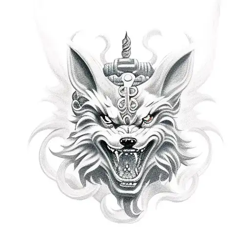 A traditional-style tattoo showcasing the Greek mythological creature, Cerberus, guarding the gates of the underworld tattoo design idea
