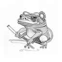 standing samurai frog with katana smoking  tattoo design idea