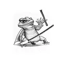 standing samurai frog with katana smoking  tattoo design idea