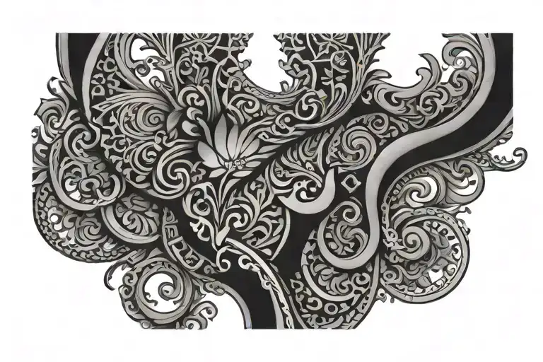 Full Neck sleeve tattoo, geometric ornate fancy pattern tattoo design idea