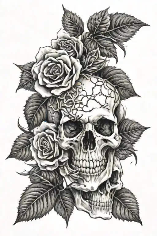 skulls, roses, thorns tattoo design idea