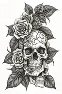 skulls, roses, thorns tattoo design idea
