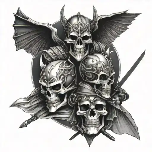 skulls angel knights samurai tattoo design idea