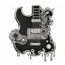 left hand with ring on finger holding a gubson les paul guitar on the fretboard and includ something form the band gnr   tattoo design idea