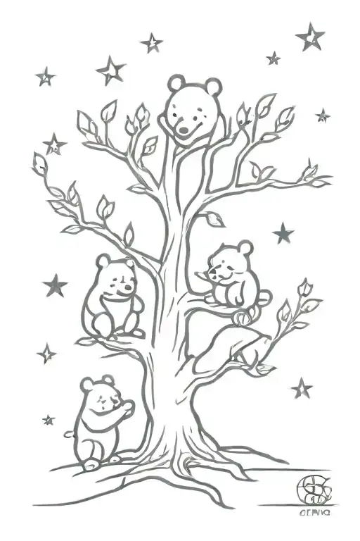 Winnie the Pooh & family tree tattoo design idea