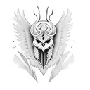 scale, dagger on one side, feather with closed eye in the othe, scales tipped toward dagger tattoo design idea