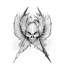 scale, dagger on one side, feather with closed eye in the othe, scales tipped toward dagger tattoo design idea