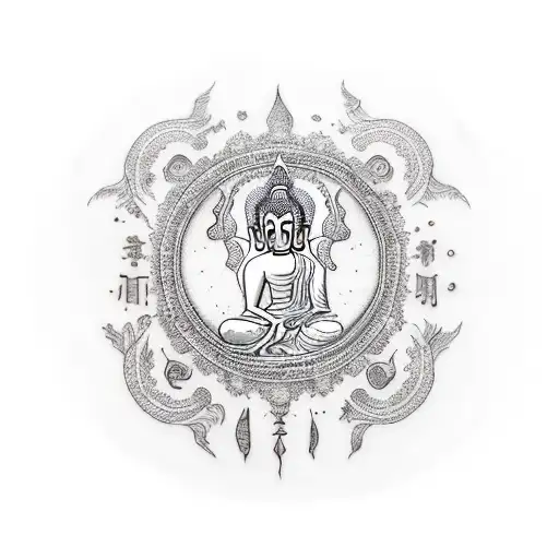 saggitarius, feminist, moon, budhha tattoo design idea