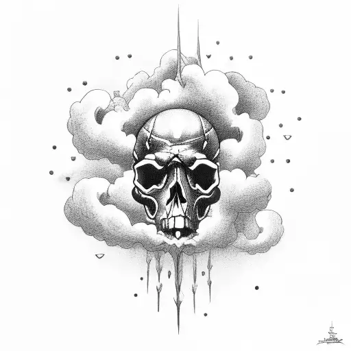 lower arm stormy clouds skulls on it with cloud comes from their eyes tattoo design idea
