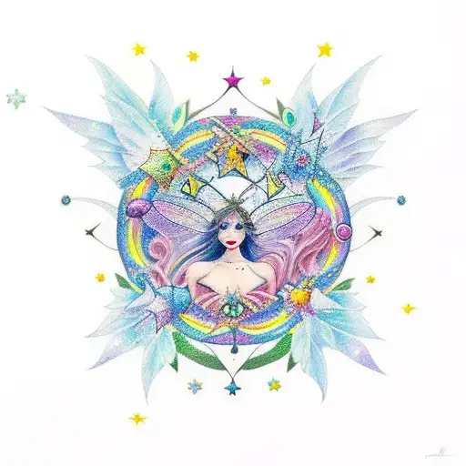 fairy with stars towards rainbows tattoo design idea