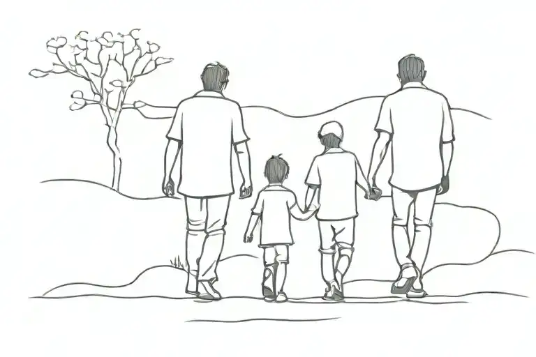 silhouette father and two sons walking tattoo design idea